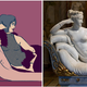 The main character from Hook Up: The Game, next to the classic statue that inspired the pose: Pauline Boneparte, visible at Rome’s Galleria Borghese.